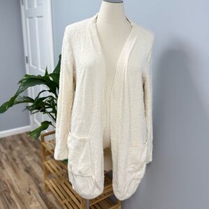 Soma Wknd Longline Duster Cardigan Cream XL Open Front Sweater Pockets Weekend
